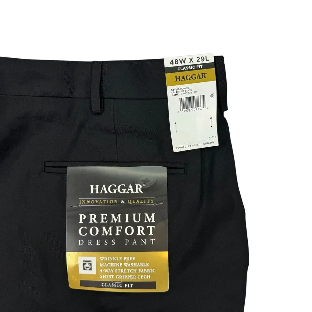 Haggar Mens Big & Tall Premium Comfort Classic Fit Dress Pants Black 48x29